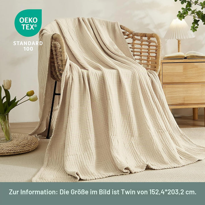 EMME Baumwolle Decke, Vorge-waschene Kuscheldecke, Weiche und Atmungsaktive Tagesdecke, Universale S