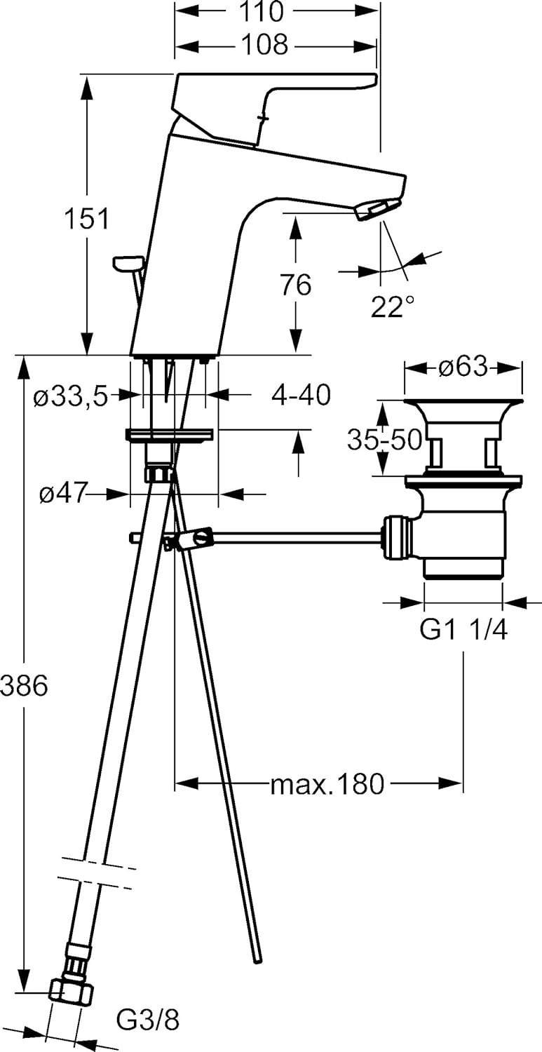 Hansa Waschtisch-Einhebelmischer HANSAPRIMO XL 49562203 mit Bedienungshebel, mit Garnitur, Auslauf 1