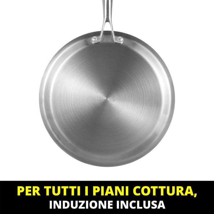 Kasanova 1 DREIPLAGIGE CRÊPIERA CM28 MIT 3 SCHICHTEN, Edelstahl Aluminium, Silber/Schwarz