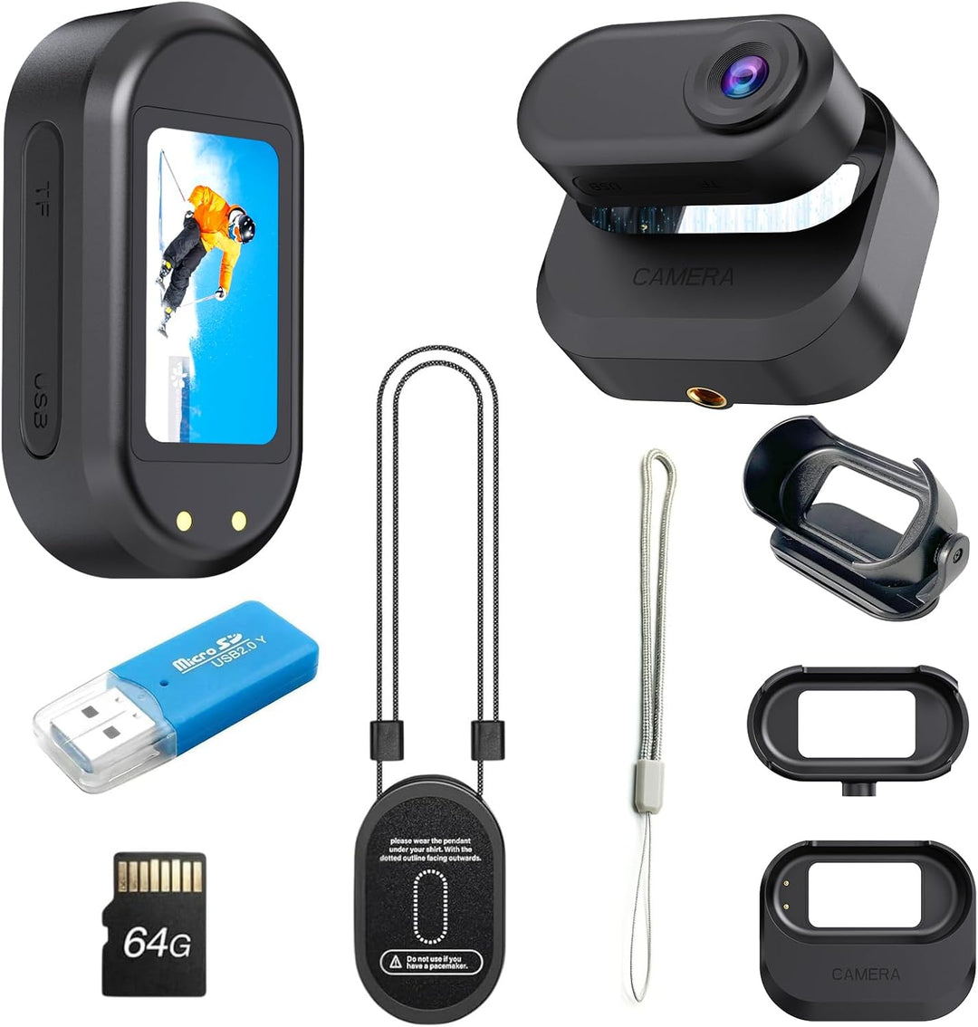 Mini Action Cam, 64GB Tragbare Sportkamera und Magnetische Ladebox mit 1150mAh Batterie, 1080P Klein