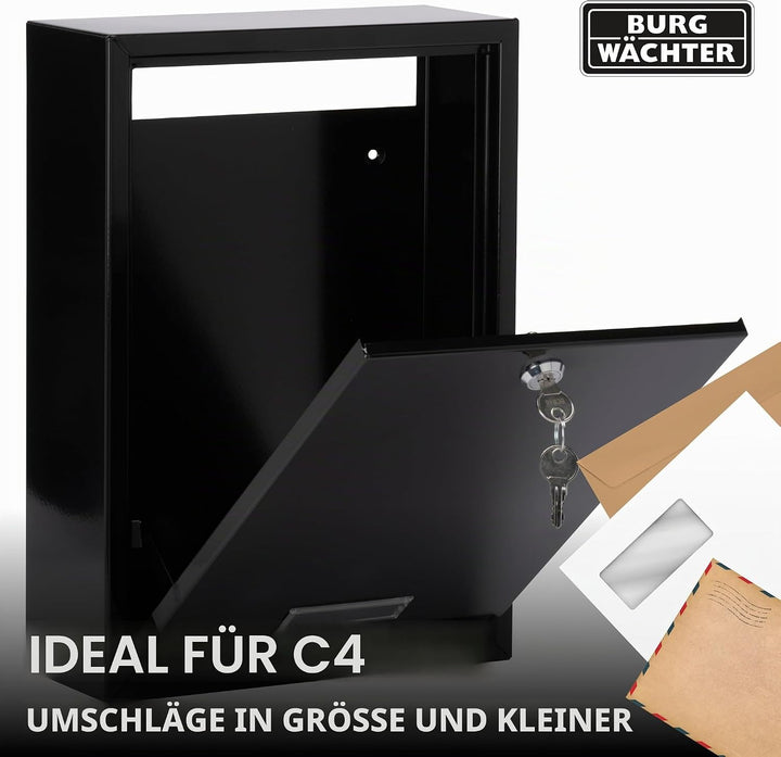 Burg Wächter MB11BK Forth Hintertüre und wandmontierter, abschliessbarer, wetterfester Briefkasten a