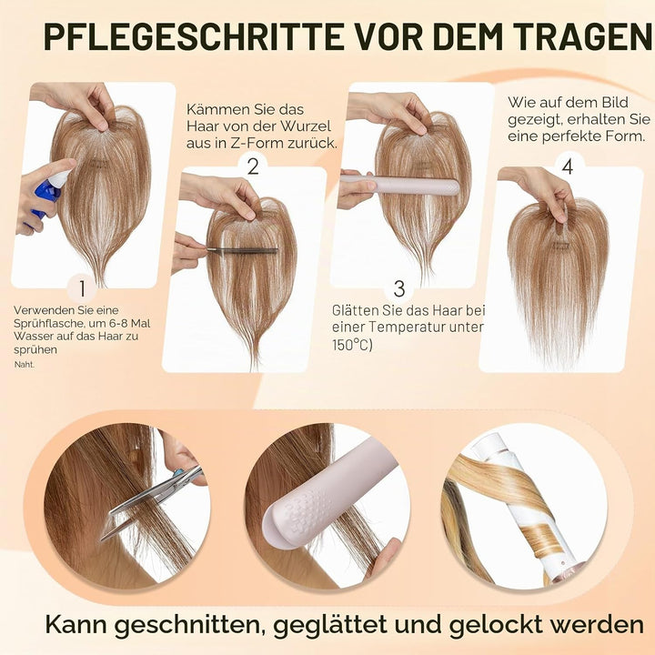 S-noilite Echthaar Toupets für Frauen Hellbraun - 9x12cm T-Sharp Haar Toppers Clip in Haarteile Echt
