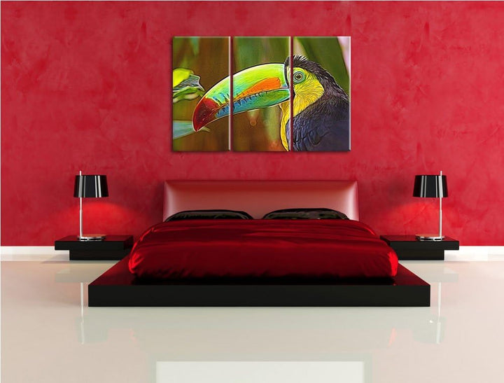 schöner Tukan Spezial 3-Teiler Leinwandbild 120x80 Bild auf Leinwand, XXL riesige Bilder fertig gera