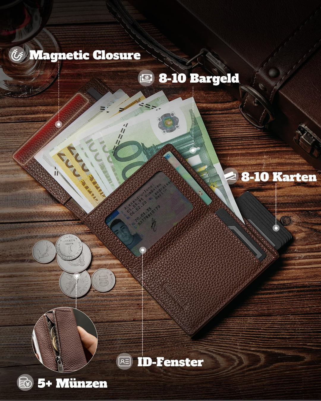DODENSHA MagSnap Pebble Geldbörse Damen & Herren I Slim Wallet mit Münzfach I Kreditkartenetui Geldb