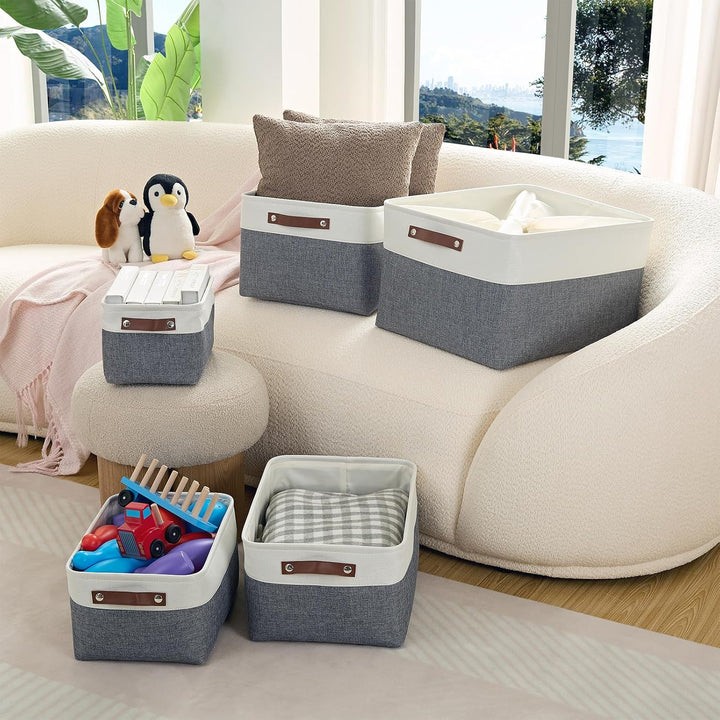 Mangata Aufbewahrungsboxen aus gewebtem Stoff, Segeltuch Organizer 3er-Set für Kleidung, Spielzeug,