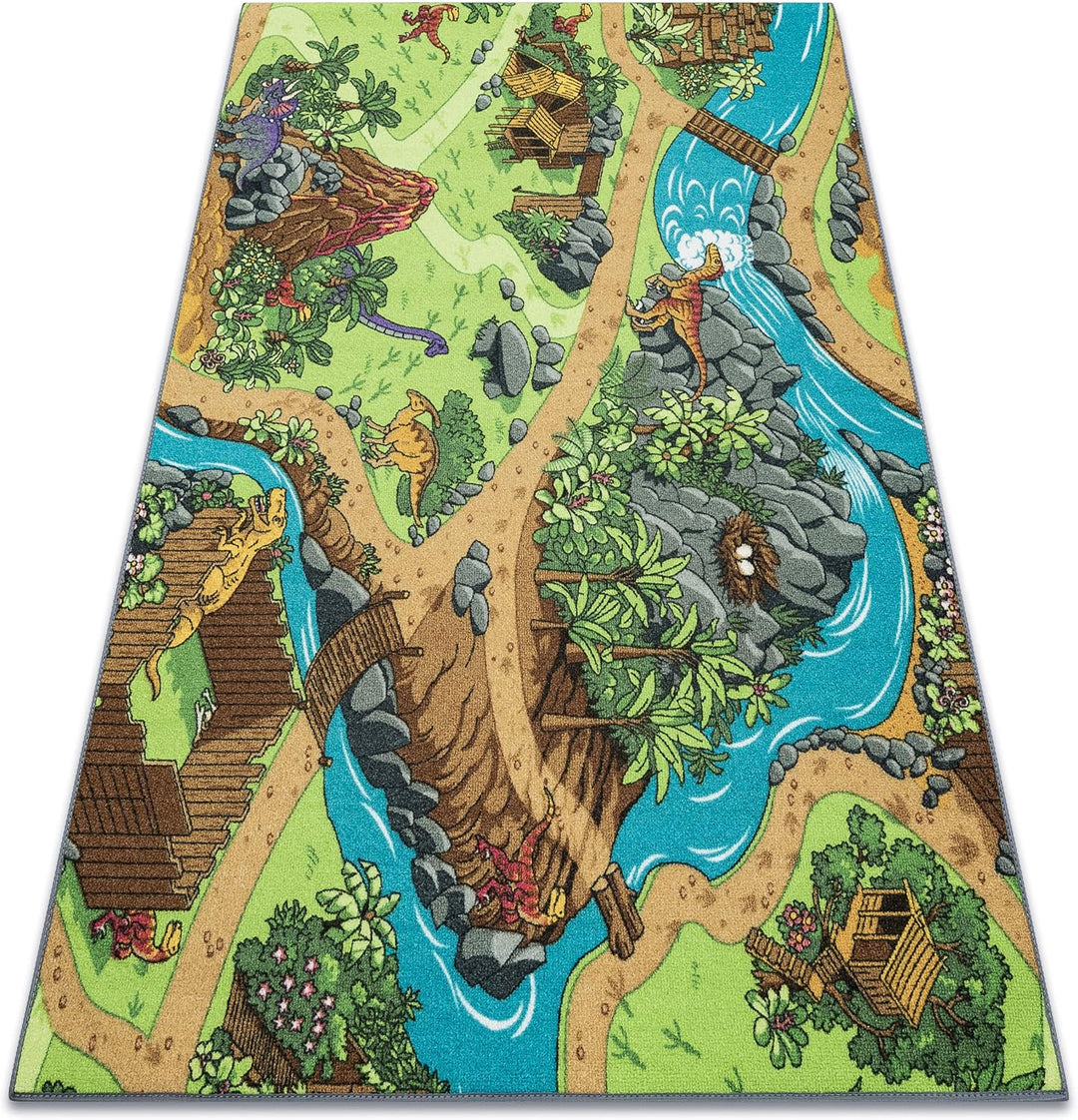 Rebel Roads Teppich Dino World 29 Dinosaurier, rutschfest für Kinder - grau/grün 140x200 cm 140x200