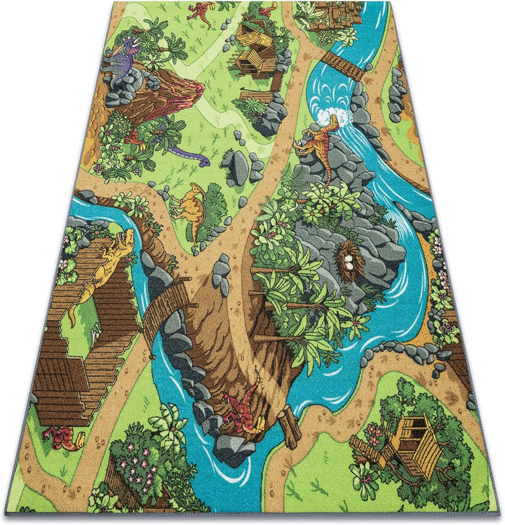 Rebel Roads Teppich Dino World 29 Dinosaurier, rutschfest für Kinder - grau/grün 140x200 cm 140x200