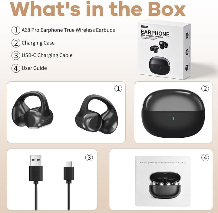 Open Ear Kopfhörer, Bluetooth Earbuds, Clip on Design mit 4 Noise Cancelling Mikrofone, 40h Std, Blu