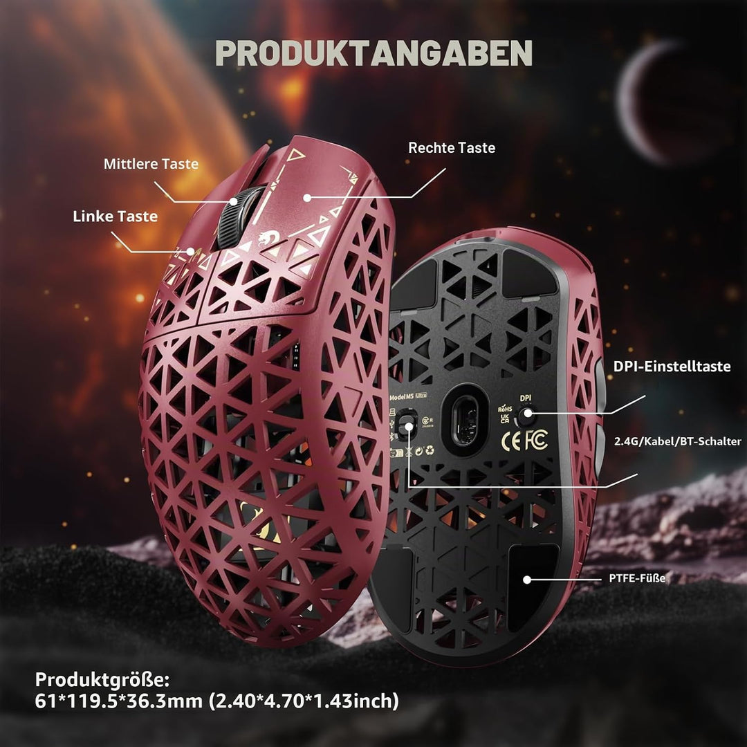 MAMBASNAKE M5 Ultra Carbon Fiber 8000Hz Kabellose Gaming-Maus mit Bis zu 42000 DPI, PAW3950MAX Senso