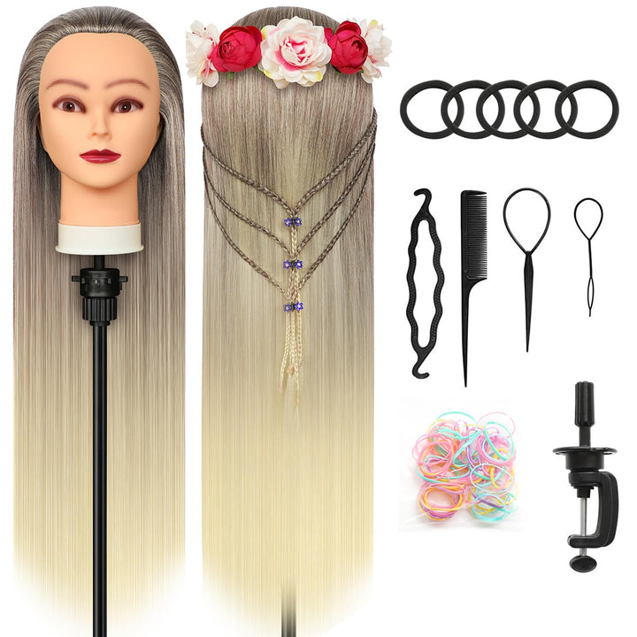 Trainingsköpfe, 28 inch Frisierkopf 100% Synthetikfaser-Haar Übungskopf, Frisurenkopf Ausbildung Kop