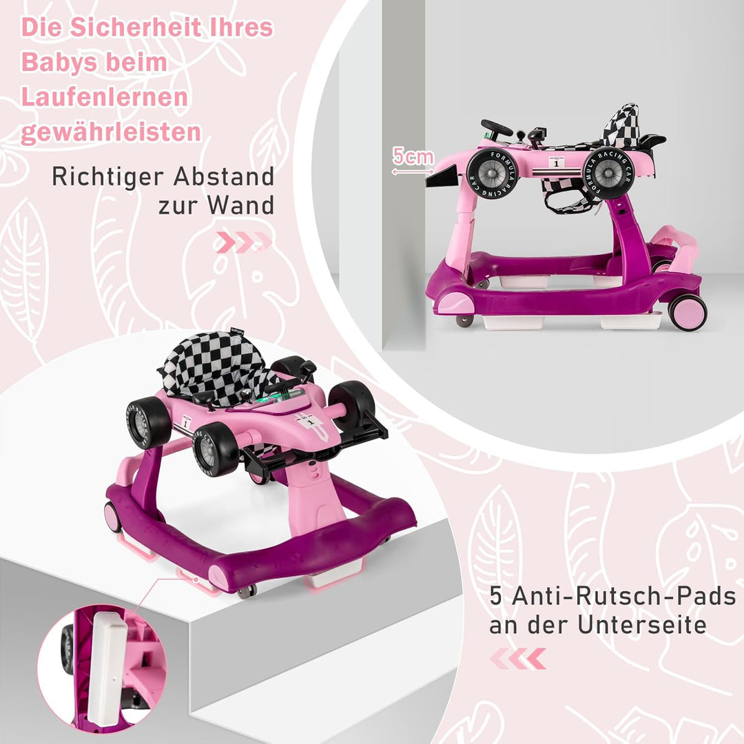 COSTWAY 4 in 1 Lauflernhilfe, Lauflernwagen klappbar mit verstellbarer Höhe & Geschwindigkeit, Baby
