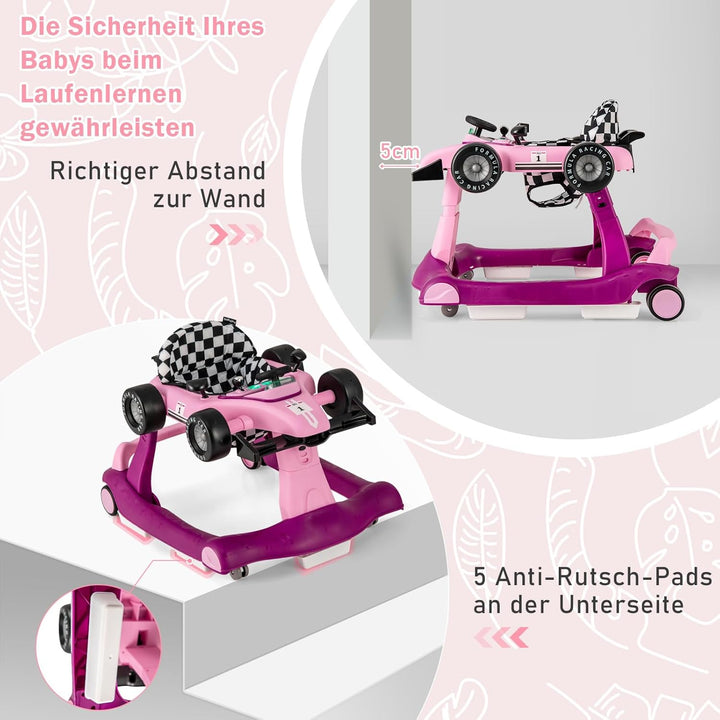 COSTWAY 4 in 1 Lauflernhilfe, Lauflernwagen klappbar mit verstellbarer Höhe & Geschwindigkeit, Baby