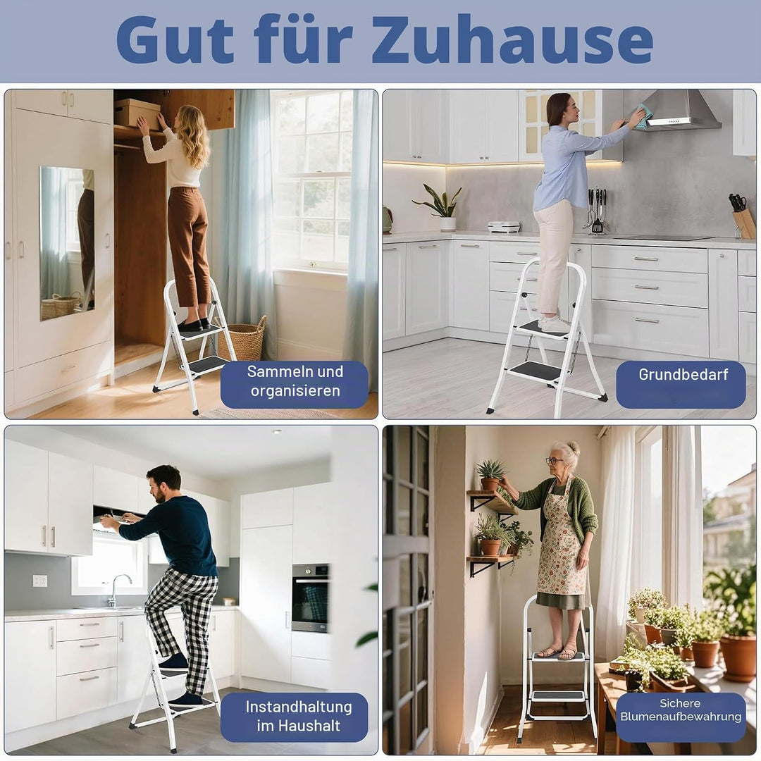 Aufun Trittleiter 2 Stufen klappbar, Leitertritt Faltbare Leiter aus legiertem Stahl, mit rutschfest