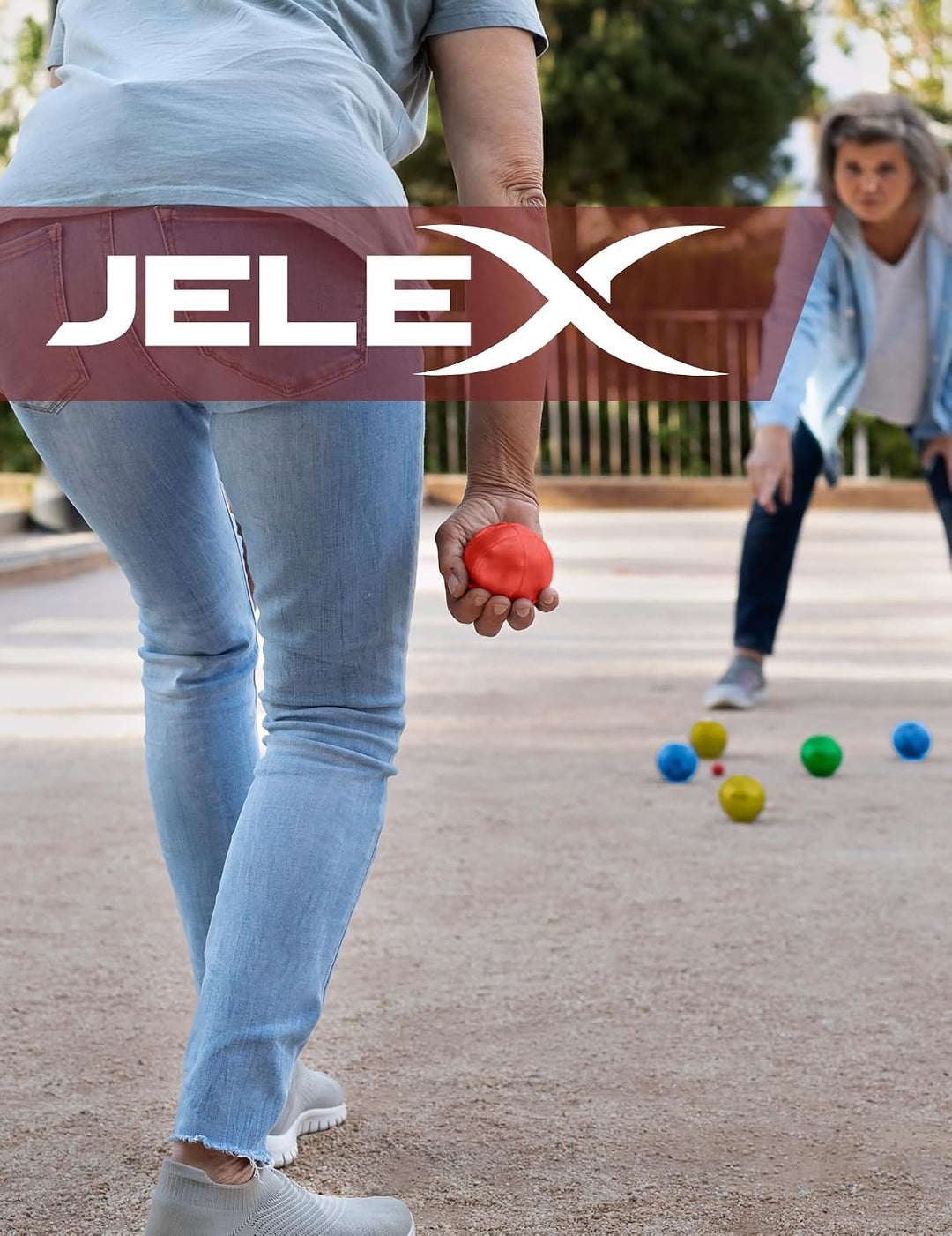 JELEX Boccia 8er-Set, Durchmesser 7,2 cm inkl. Tragekorb und Einer Zielkugel für Outdoor-Spiele im G