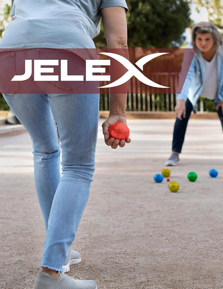 JELEX Boccia 8er-Set, Durchmesser 7,2 cm inkl. Tragekorb und Einer Zielkugel für Outdoor-Spiele im G