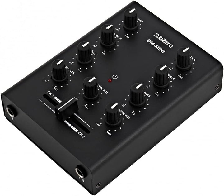 SubZero 2-Kanal-Desktop-Mini-DJ-Mixer mit Crossfader und Mikrofoneingang