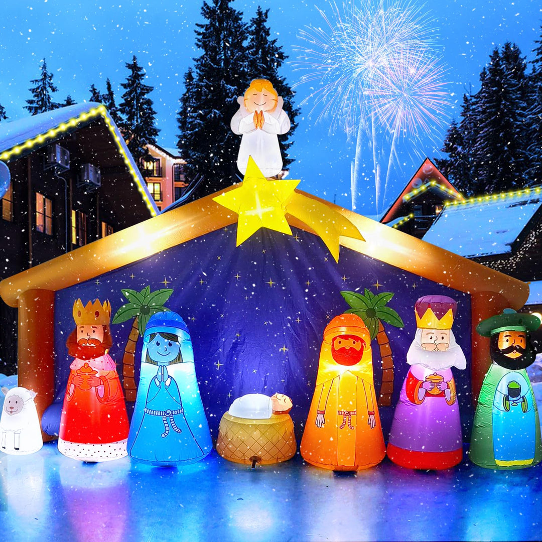 Kalolary 12,5 Fuss Aufblasbare Weihnachtskrippe, Weihnachten Aufblasbar Geburt Jesu Szene mit Stern