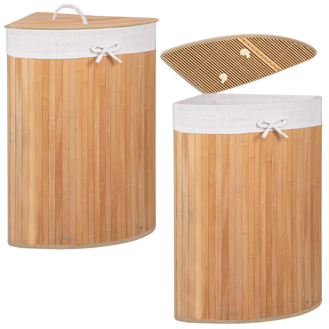 SPRINGOS Eckwäschekorb Wäschesammler mit Deckel 60 L Bambus Natural 73 l, Natural 73 l