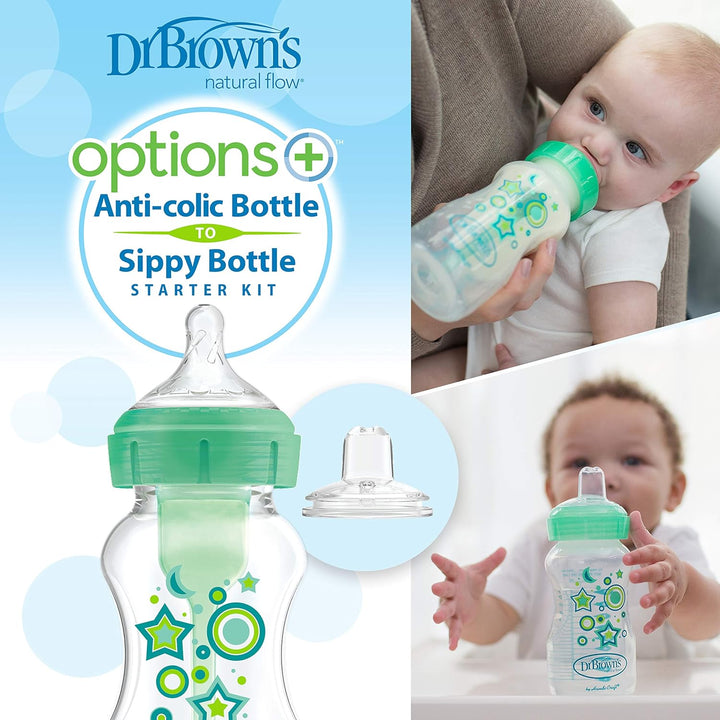 Dr. Brown’s Natural Flow® Anti-Colic Options+™ Wide-Neck Sippy Bottle Starter Kit, 9oz/270mL, with L