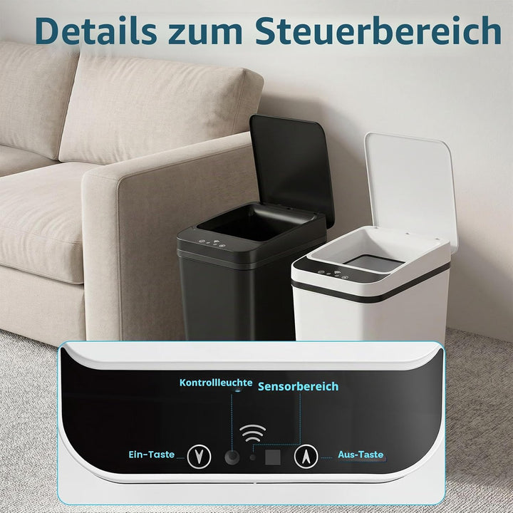 2er Set Mülleimer mit Sensor, 12L Automatischer Mülleimer, Smart Mülleimesr mit Deckel, 3 Betriebsmo