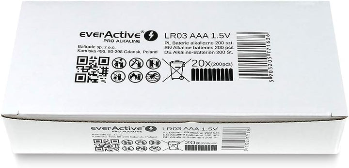 everActive AAA Batterien 200er Pack, Pro Alkaline, Micro LR03 R03 1.5V, höchster Leistung, 10 Jahre
