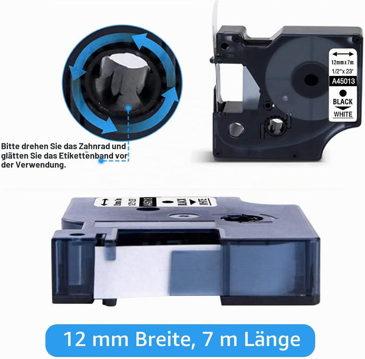 Aken Etikettenband Kompatibel mit Dymo D1 12mm x 7m für Dymo LabelManager 160 280 210D 360D 420P, We