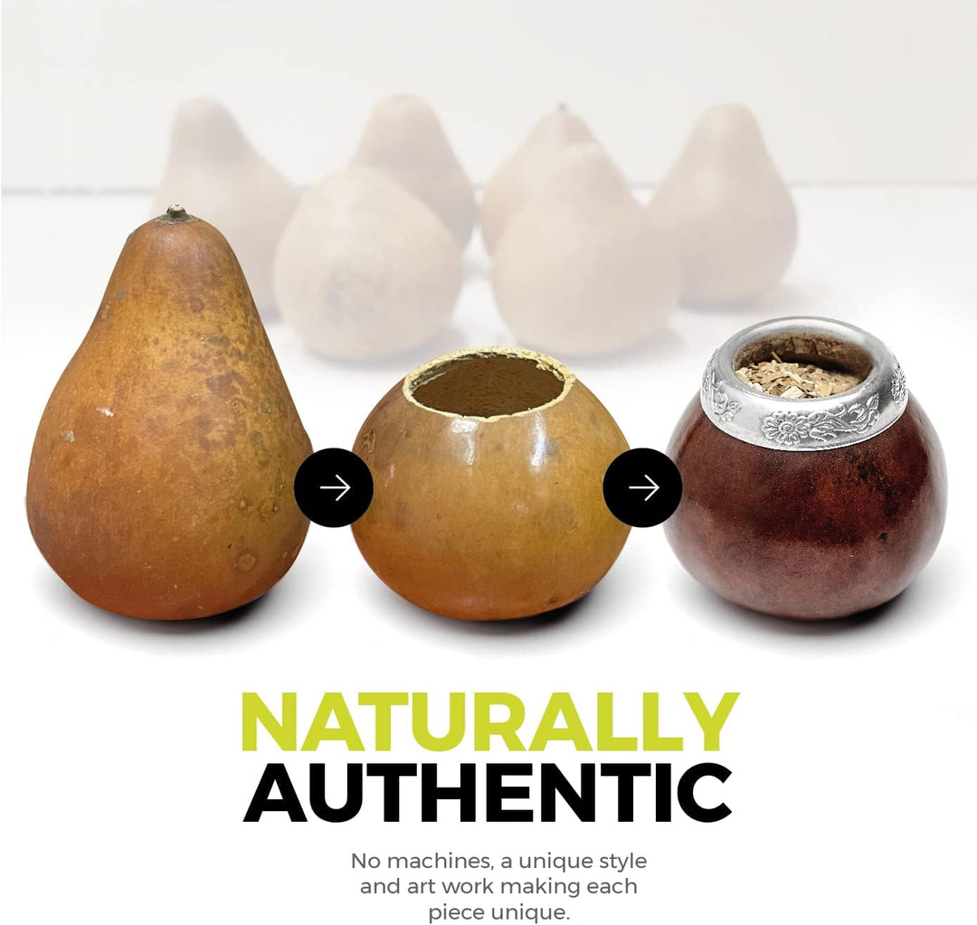 balibetov Set aus Natürlichem Kürbis Tasse für Mate Tee Handgefertigt Inkl. Strohhalm (Yerba Mate St