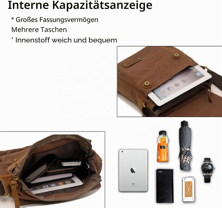 FANDARE Vintage Messenger Bag Umhängetasche Schultertasche Laptoprucksäcke Tasche Crossbody Bag Kuri