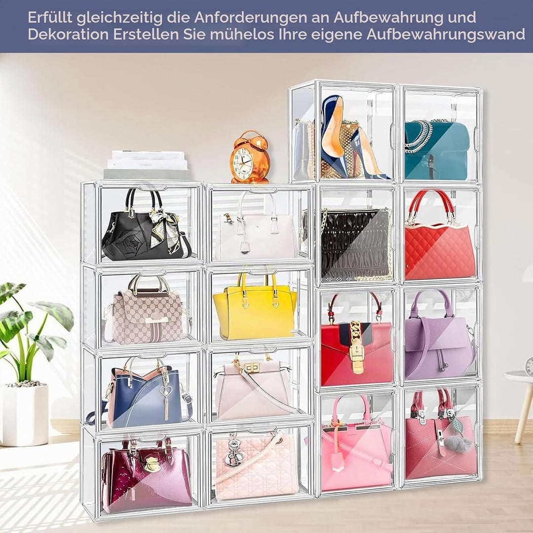 Schuhboxen Stapelbar Transparent 40x25x30 cm Acrylbox mit Magnetisch Tür Handtaschen Aufbewahrung Mu