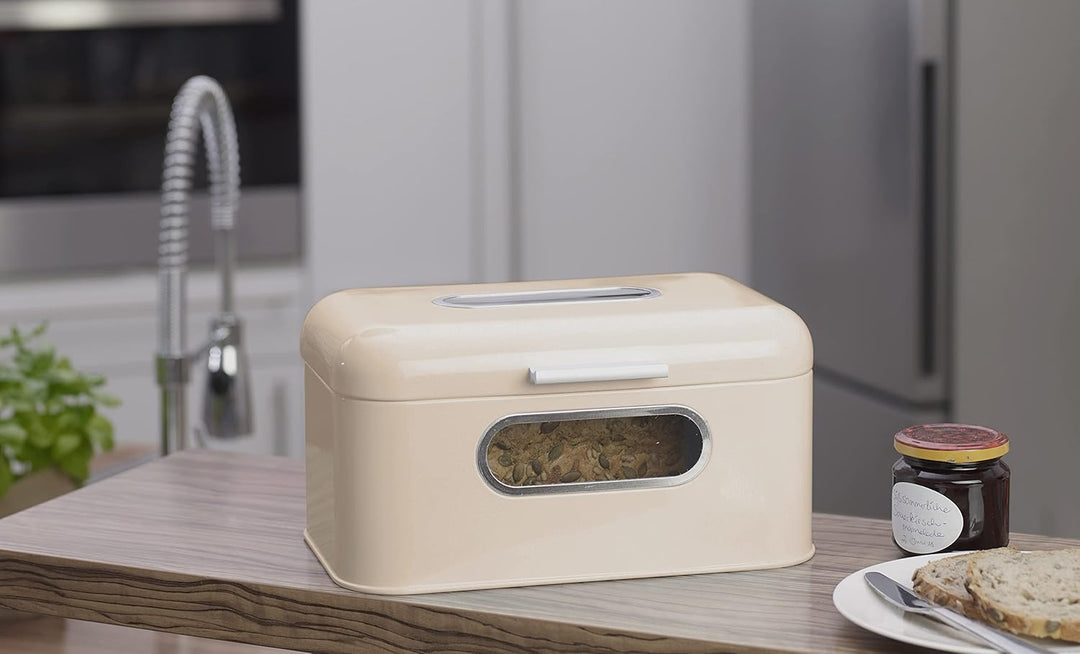 Echtwerk Brotkasten, Retro-Brotbox aus Metall mit Sichtfenster, Platzsparende Aufbewahrungsbox, Brot