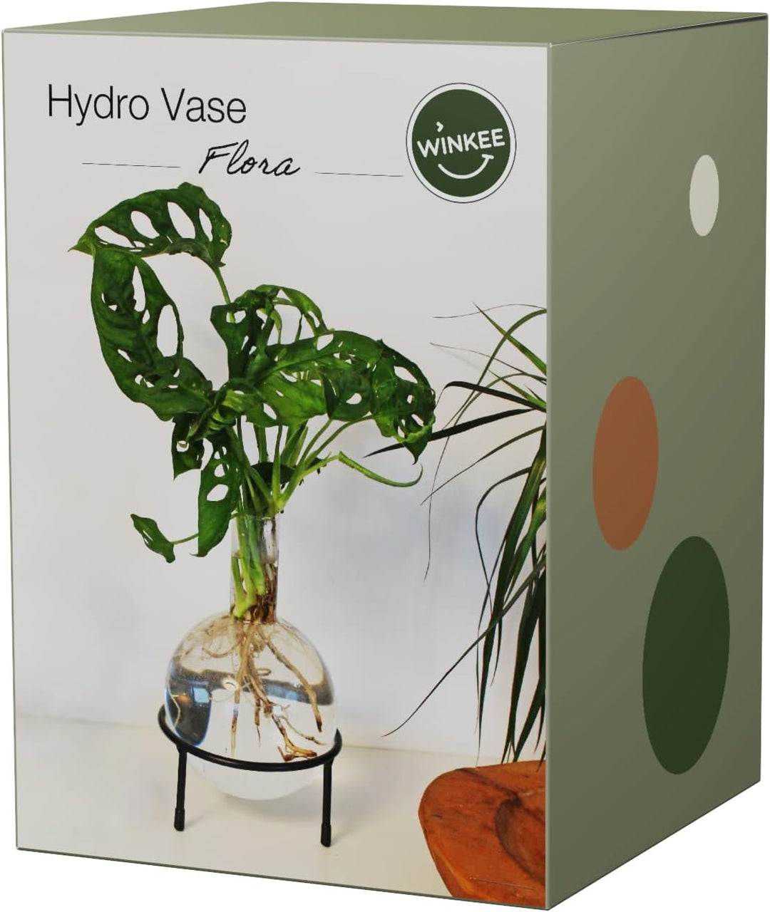 Winkee - Hydrovase Flora 1,5 L | Blumenvase mit Metall-Ständer | Table Planter | Moderne Deko | Glas