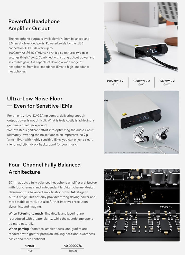 Topping DX1 II Gaming HiFi DAC-Kopfhörerverstärker – ES9039Q2M-Decoder 1000 mW × 2 vollsymmetrischer