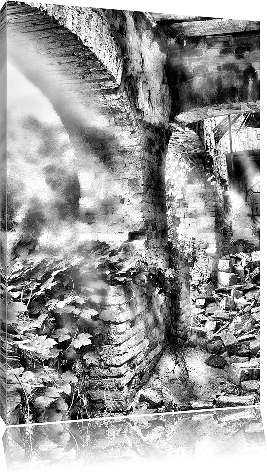 Monocrome, Alte Ruine, Format: 100x70 auf Leinwand, XXL riesige Bilder fertig gerahmt mit Keilrahmen