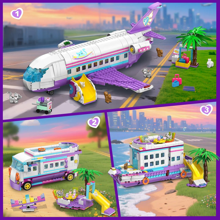 HOGOKIDS 3-in-1 Friends Flugzeug Bauspielzeug Set - 808pcs Flugzeug/Boot/Wohnmobil VanBausteine Spie