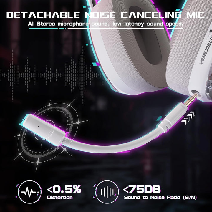 ATTACK SHARK L60 Kabelloses Gaming-Headset, 2,4G/BT/3,5mm-Kabel-Weiss | Ultraleichter Kopfhörer mit