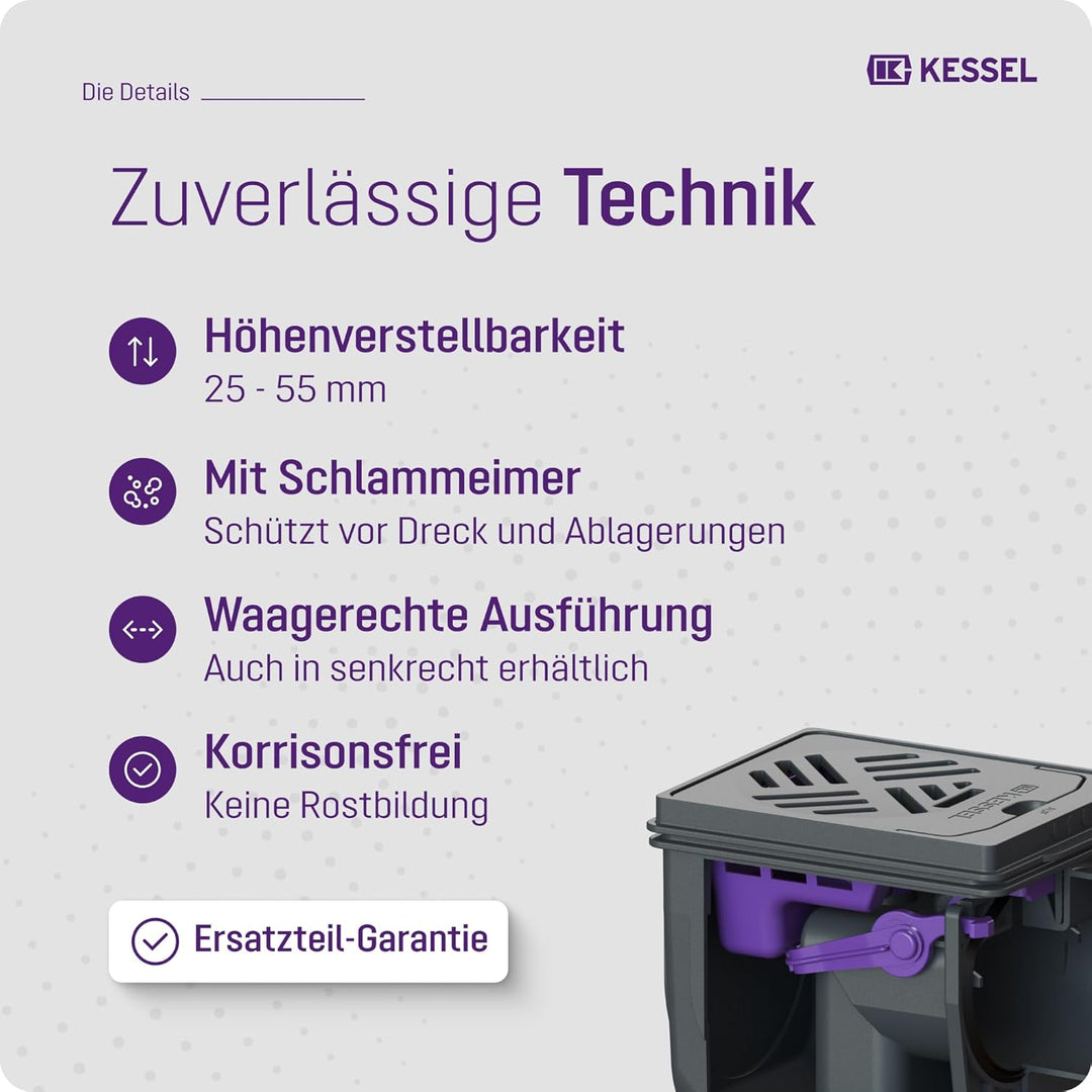 Kessel Kellerablauf DN 100 Kompakt 150x190 mm Schlitzrost Kunststoff, Artikel 33101 | Schwarz Bodena