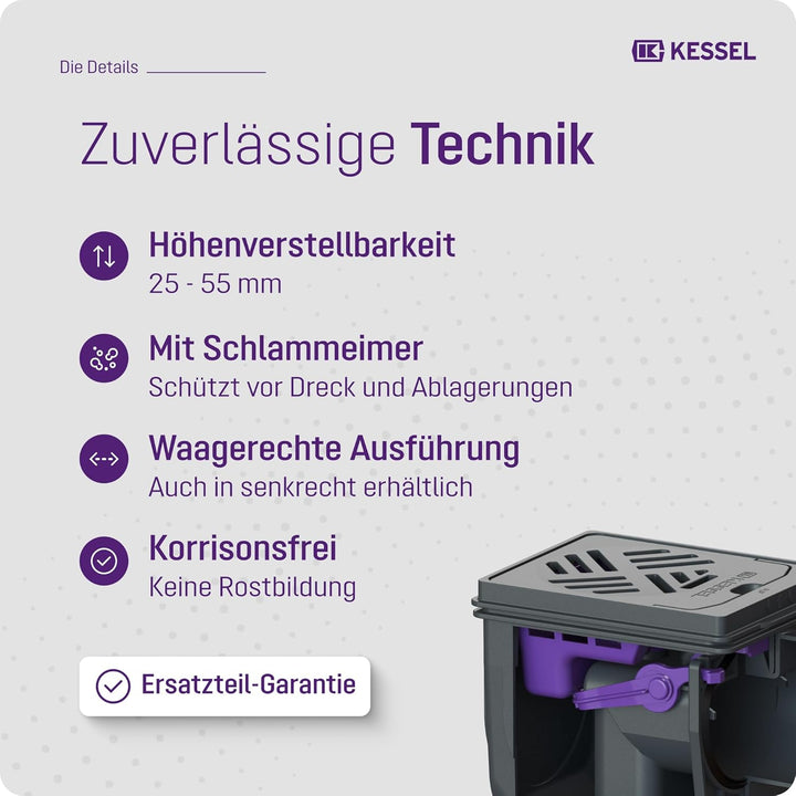 Kessel Kellerablauf DN 100 Kompakt 150x190 mm Schlitzrost Kunststoff, Artikel 33101 | Schwarz Bodena