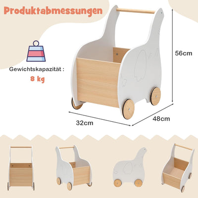 COSTWAY 2 in 1 Lauflernwagen aus Holz, Lauflernhilfe mit grosser Spielzeugkiste, Elefantenform, für