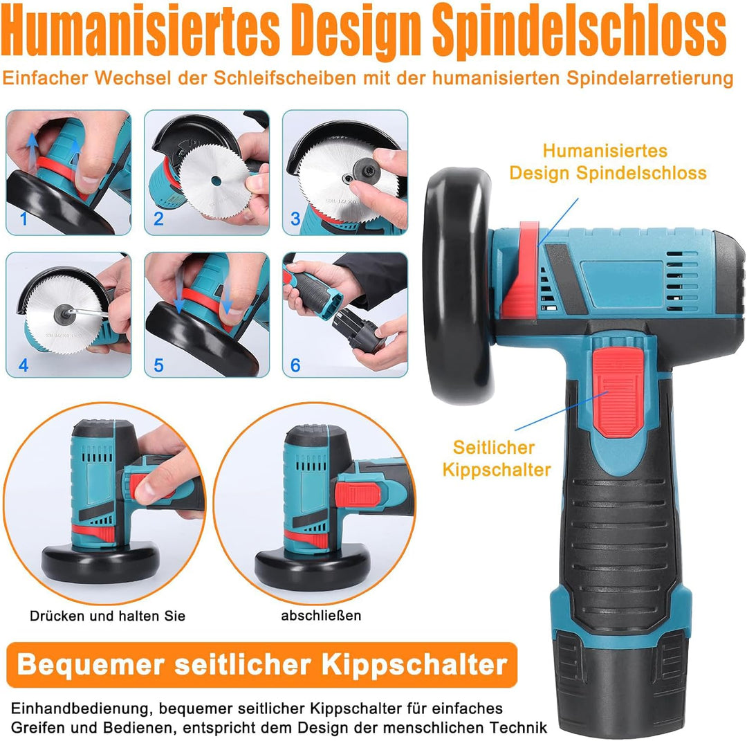 Akku Winkelschleifer Hancaner Mini Winkelschleifer 2 * 2.0 Ah 12 V Akku Flex 19500rpm 6 Trennscheibe