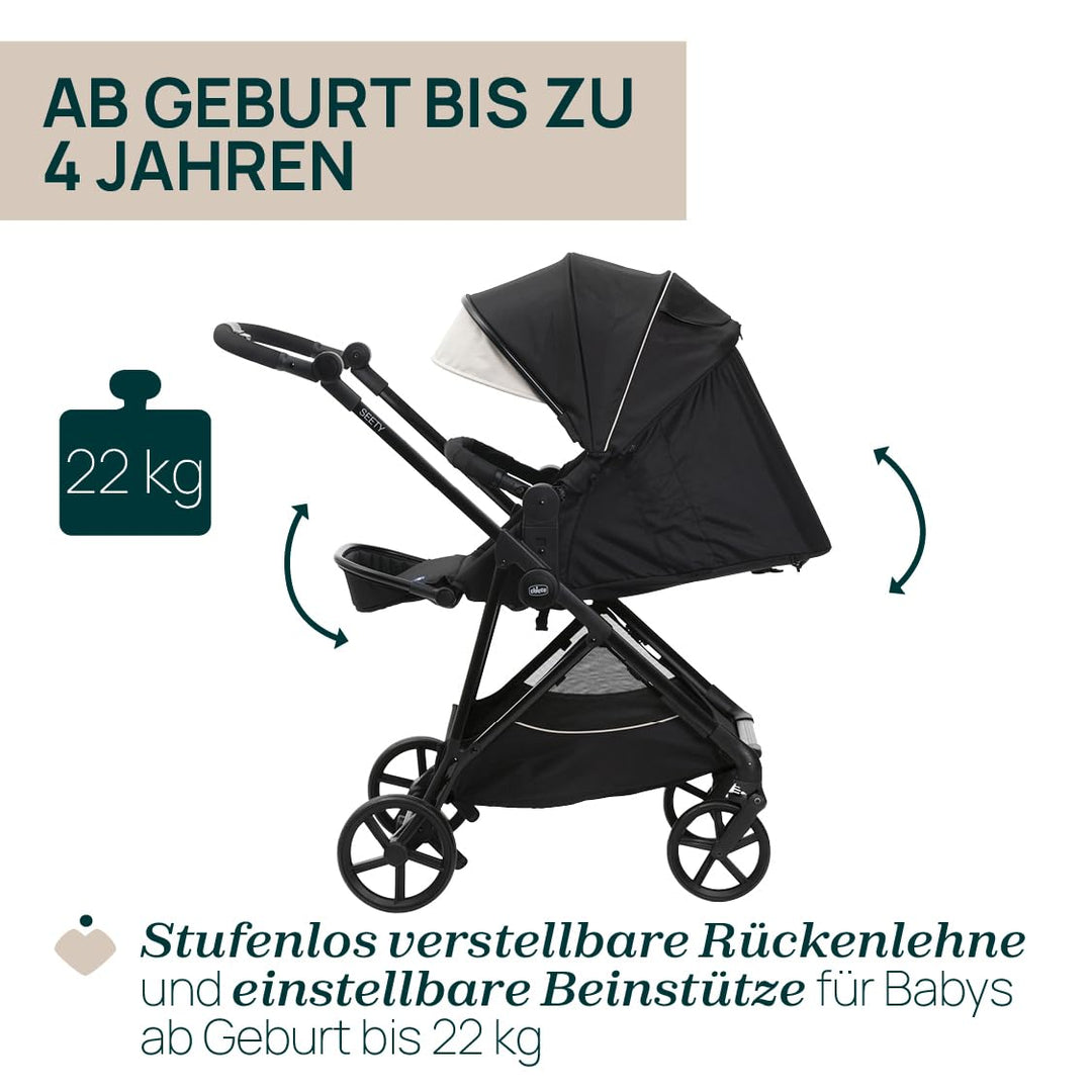 Chicco Kinderwagen Seety, Leicht und kompakt, von 0 Monaten bis 4 Jahren, bis 22 kg, faltbar, verste