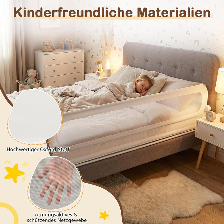 COSTWAY Bettgitter klappbar, 200 x 60 cm Bettschutzgitter mit abnehmbarem Oxford-Bezug, U-förmigem G