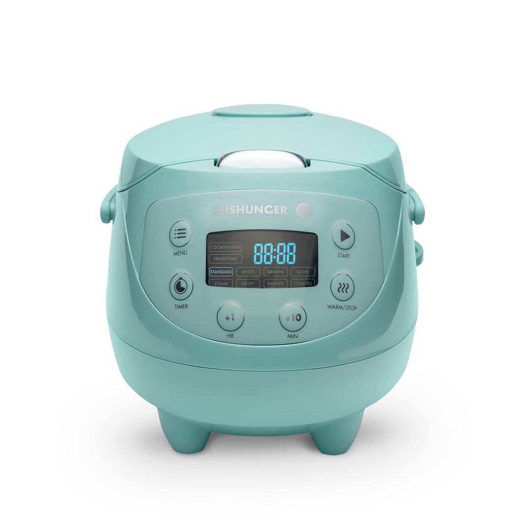 REISHUNGER Digitaler Reiskocher klein, mint| 0,6 L bis 3 Personen | Warmhaltefunktion, Timer & Premi