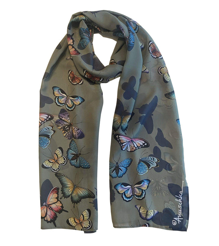 Anuschka Chiffon Schal - 60 x 182 cm - Gedrucktes Kunstmotiv Butterfly Heaven, Butterfly Heaven