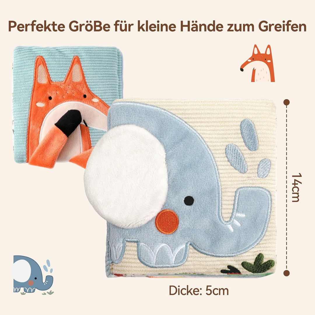 WOODEN TEETHER Babybuch Stoffbuch mit Spiegel, Baby Spielzeug 0-6 Monate Sensorisches Buch - Interak