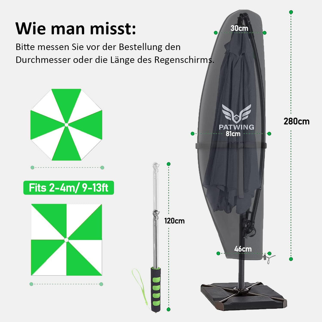 PATWING Sonnenschirm Schutzhülle mit Stab - 600D Oxford Abdeckung für Ampelschirm 2 bis 4 M, Wetterf