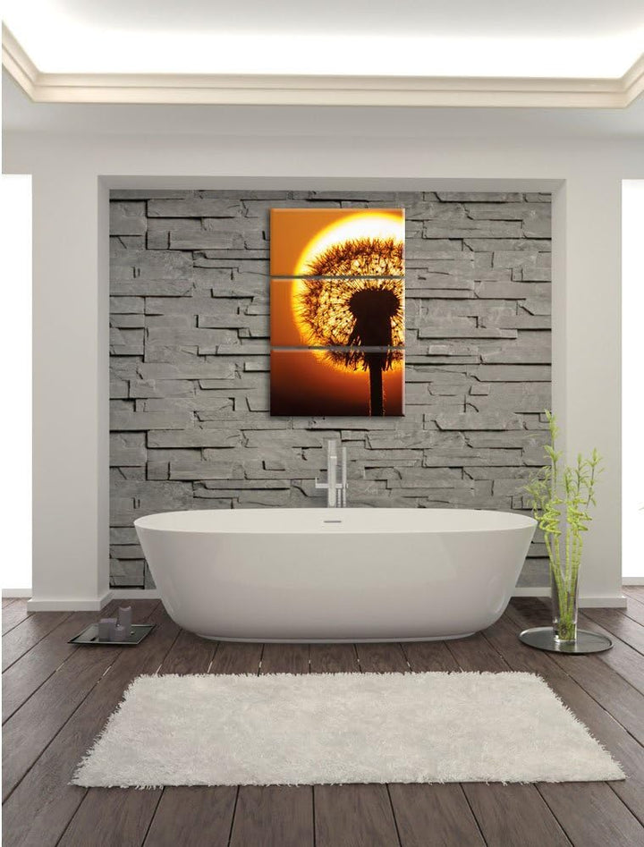 Pixxprint Pusteblume abends als Leinwandbild/Grösse: 3 Teilig (120x80) cm/Wandbild/Kunstdruck/fertig