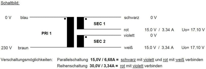 Sedlbauer Ringkerntrafo Transformator 100VA 2x15V für Audio, Industrie, Halogen und Schienensysteme
