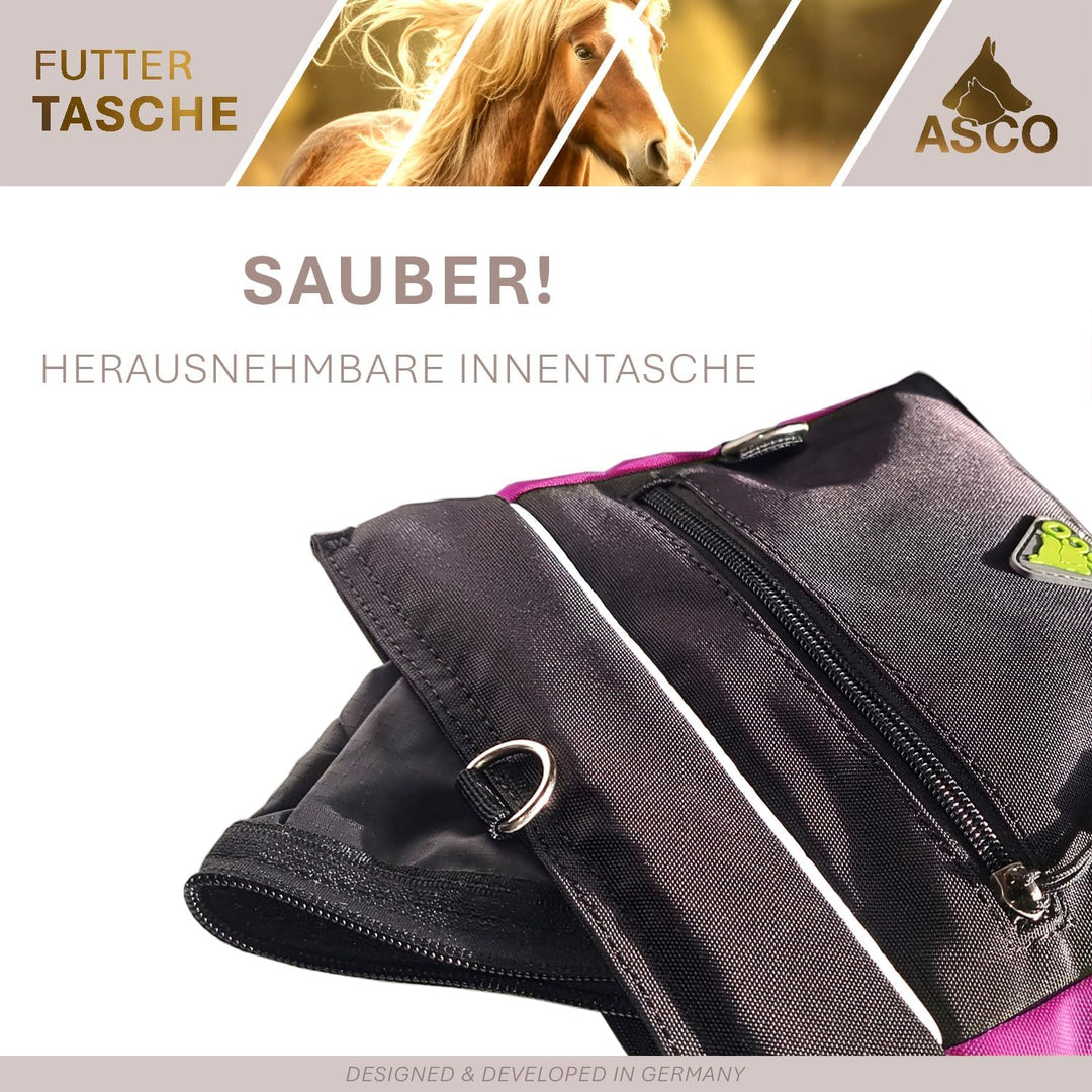 ASCO Futterbeutel, Leckerlibeutel für Hunde, Pferde mit Einhand-Schnappverschluss, 20x20cm, Premium