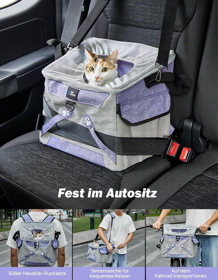 JOYTUTUS 3-in-1 Haustiertransportkorb, Hunde Katzen Autositz, Haustier-Rucksack mit it zusätzlichen