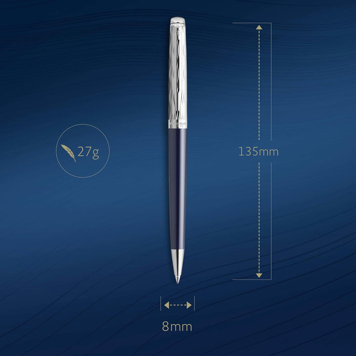 Waterman Hémisphère Kugelschreiber | Metall und blaue Lackierung | ziselierte Kappe | blaue Tinte |